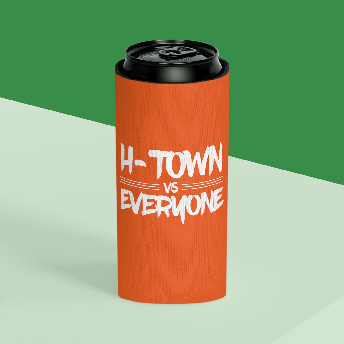 H-Town vs Everyone Orange Slim Can Koozie