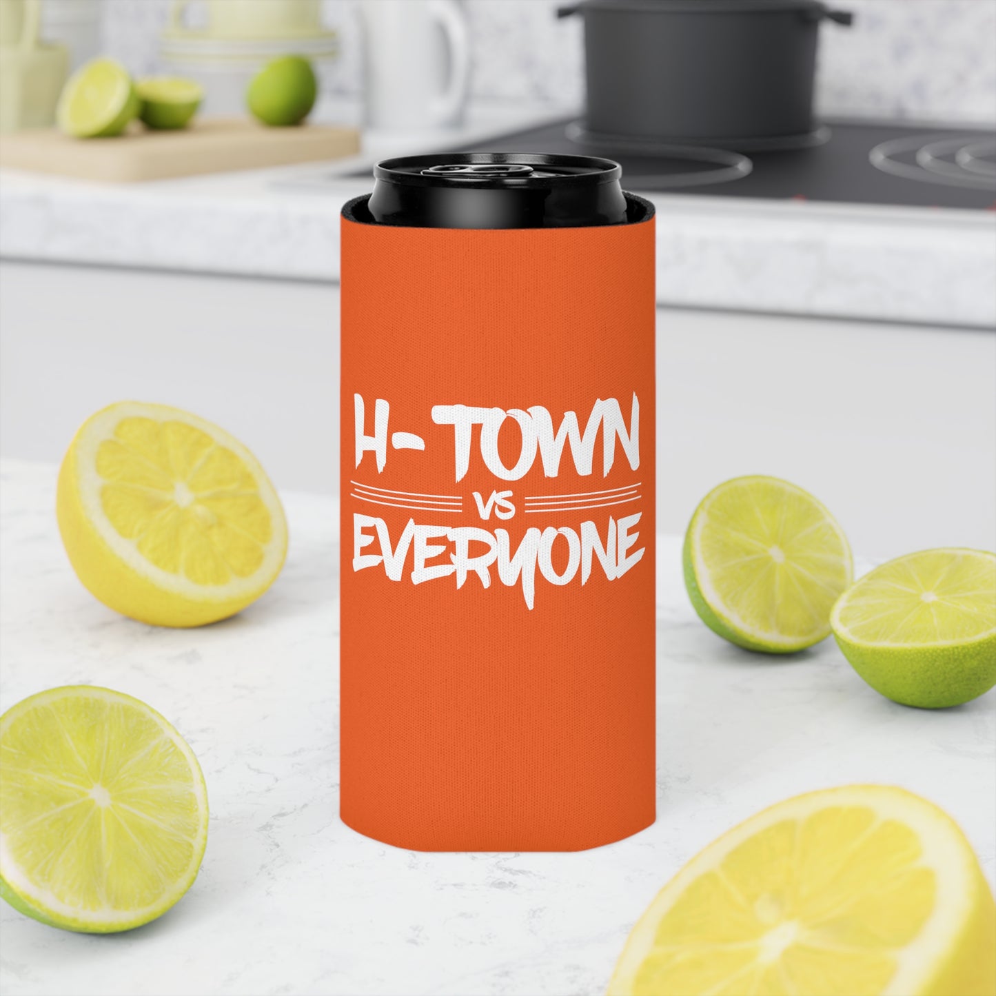 H-Town vs Everyone Orange Slim Can Koozie