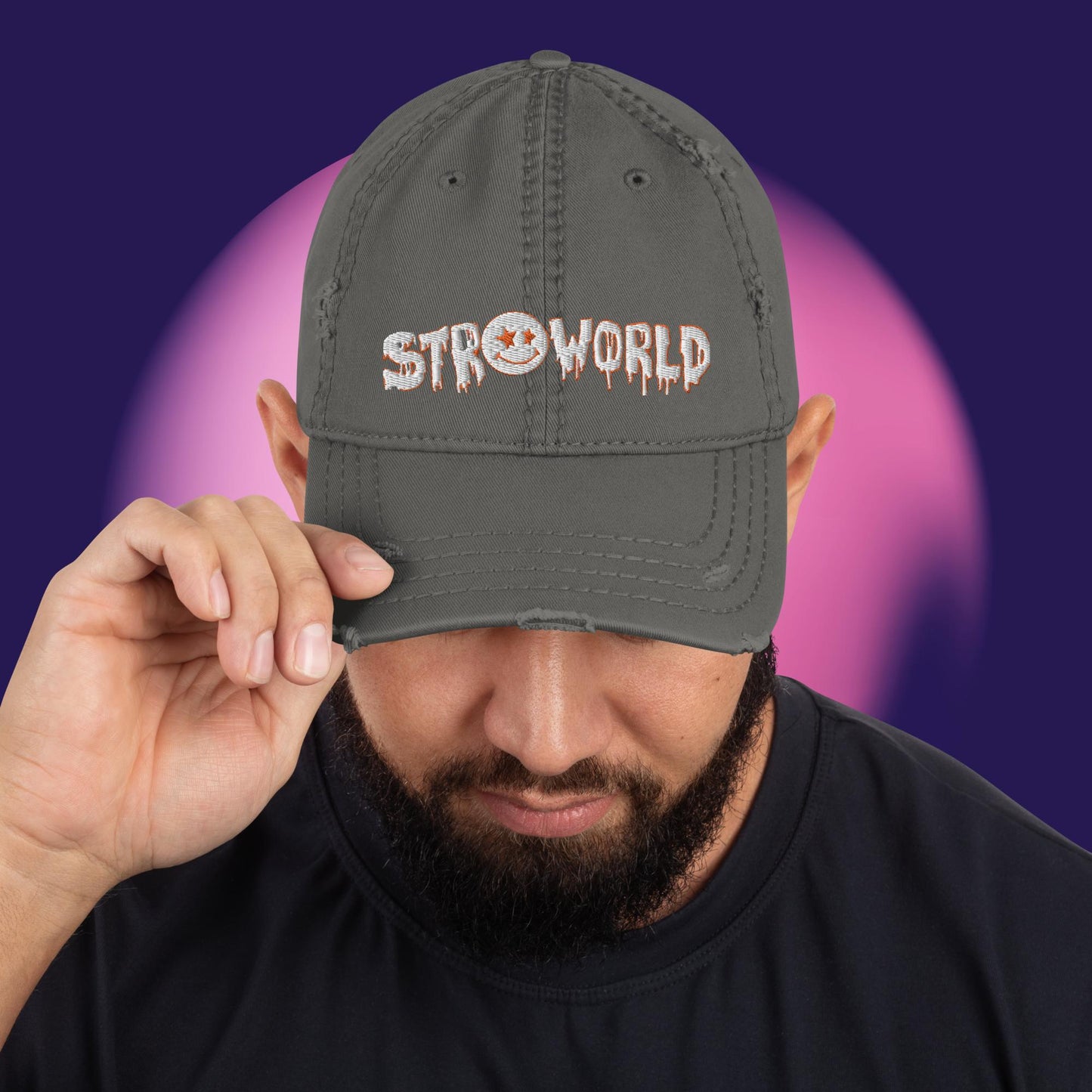 STROWORLD (White & Orange) Distressed Dad Hat