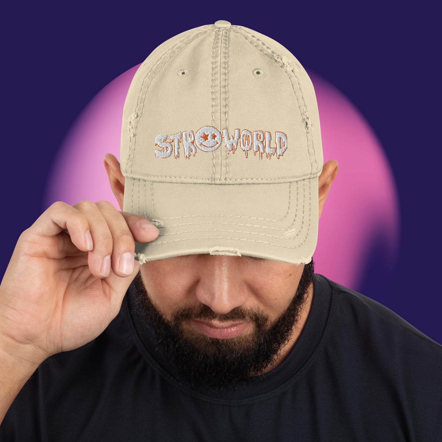 STROWORLD (White & Orange) Distressed Dad Hat