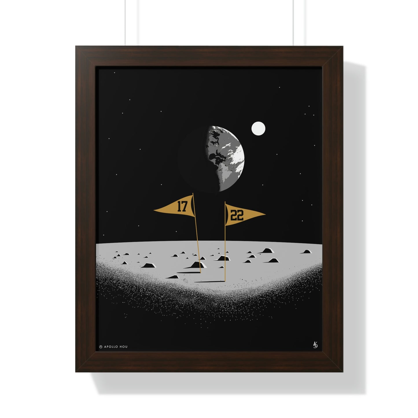 Flags On The Moon - Framed Vertical Print