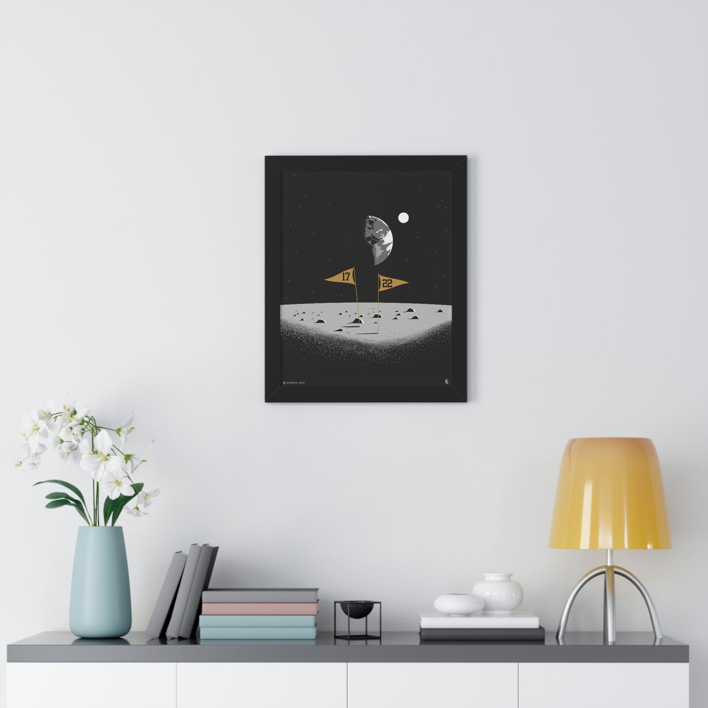Flags On The Moon - Framed Vertical Print