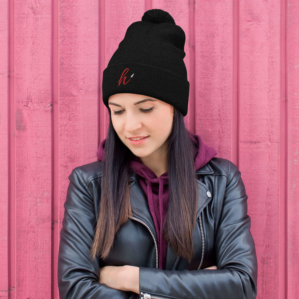 h Rocket (Red h) Pom-Pom Beanie