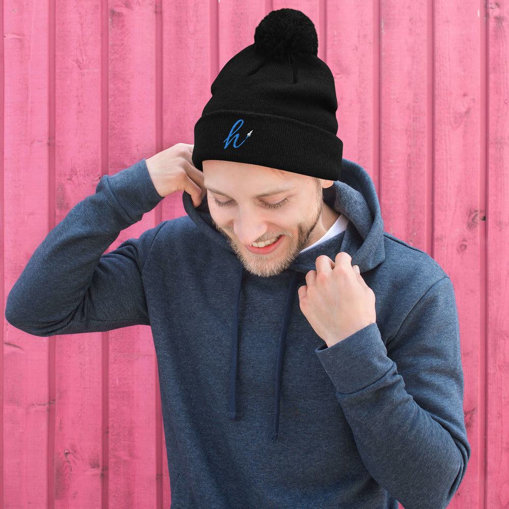 h Rocket (Blue h) Pom-Pom Beanie