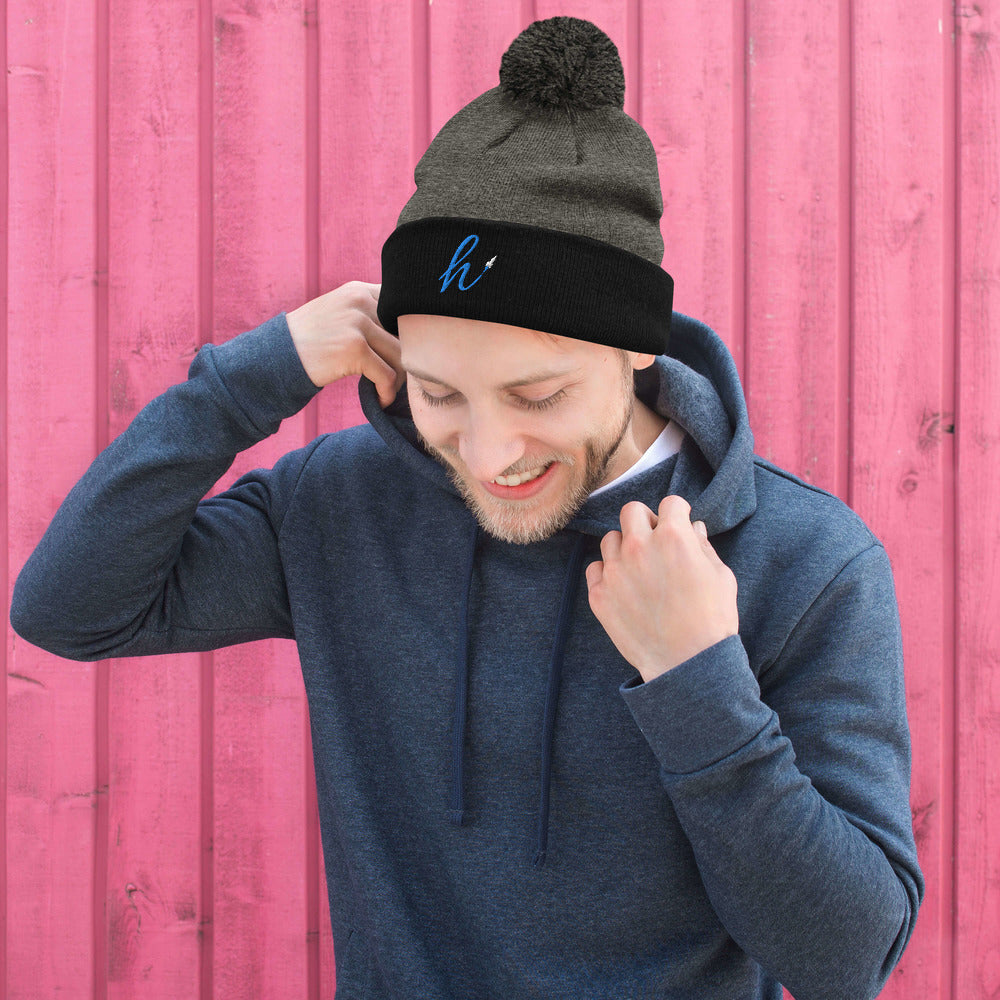 h Rocket (Blue h) Pom-Pom Beanie