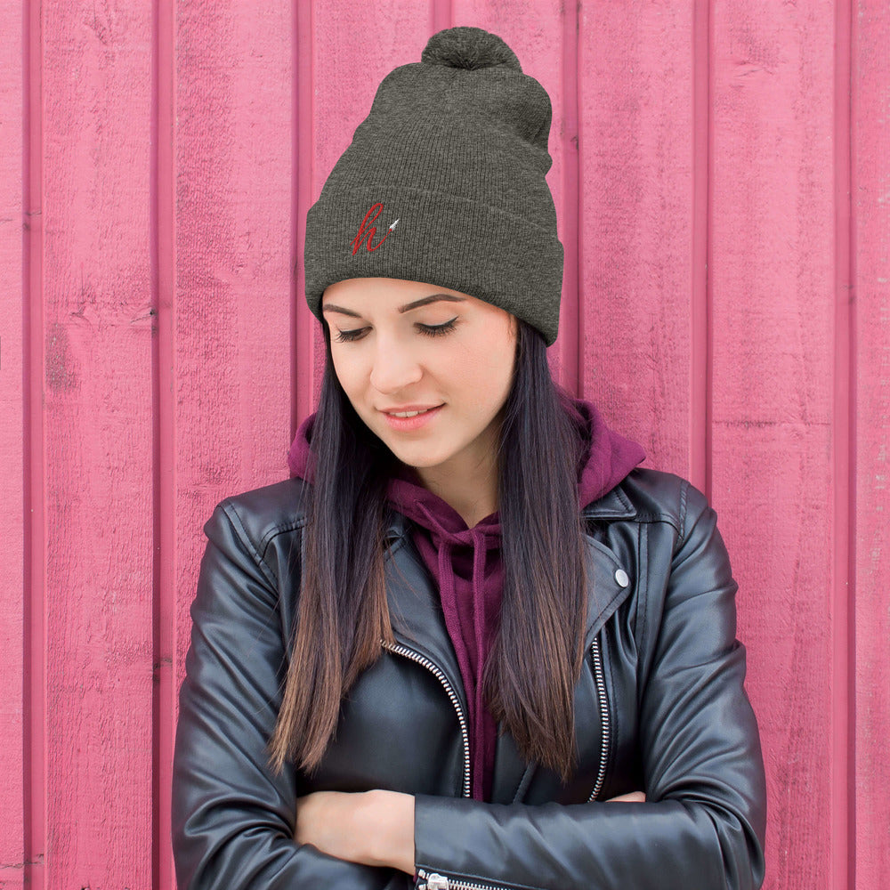h Rocket (Red h) Pom-Pom Beanie
