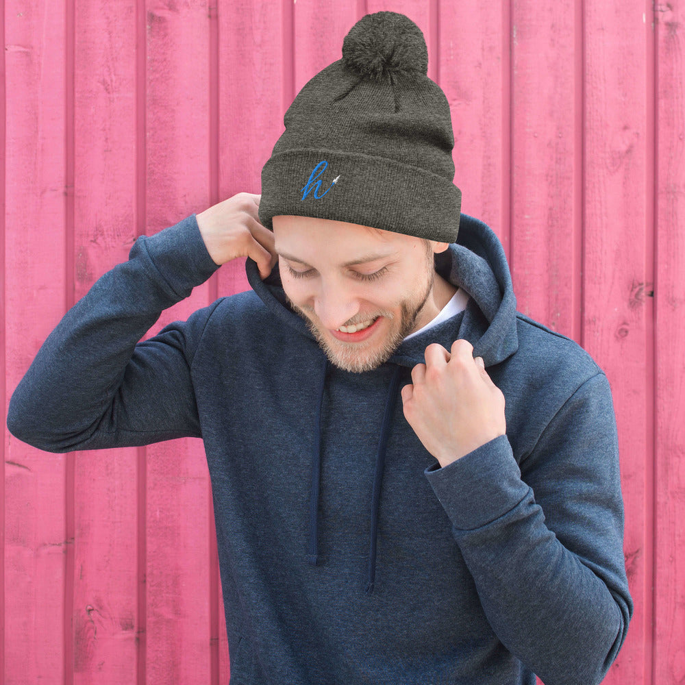 h Rocket (Blue h) Pom-Pom Beanie