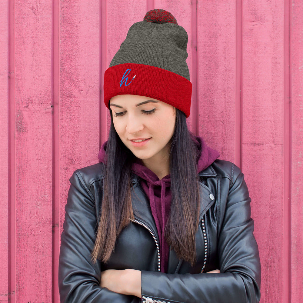 h Rocket (Blue h) Pom-Pom Beanie