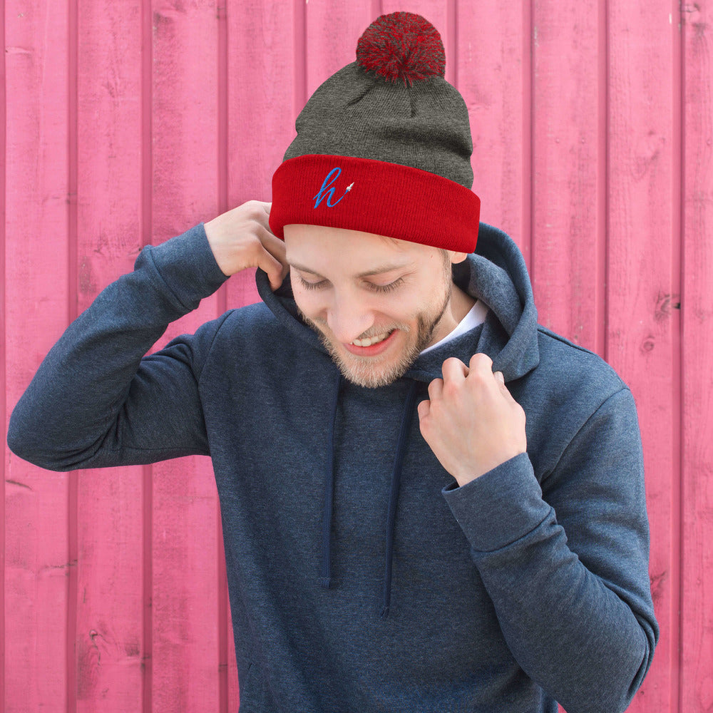 h Rocket (Blue h) Pom-Pom Beanie