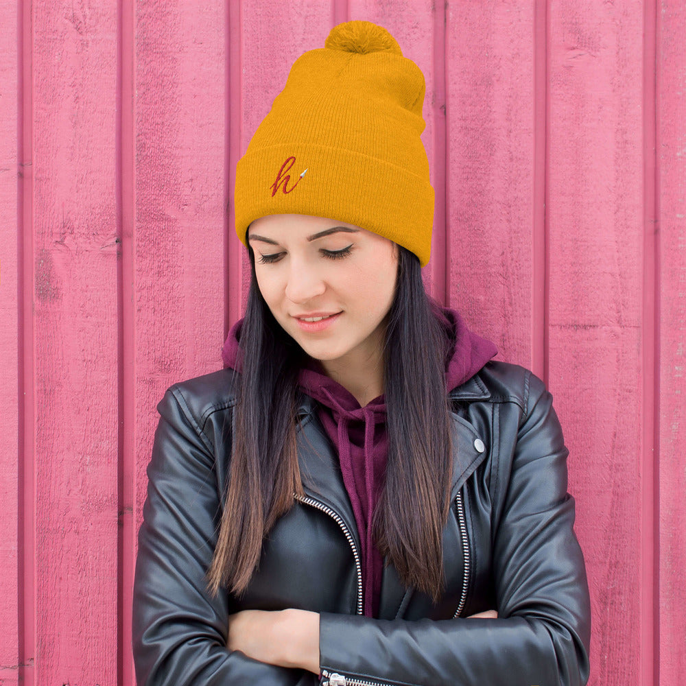 h Rocket (Red h) Pom-Pom Beanie