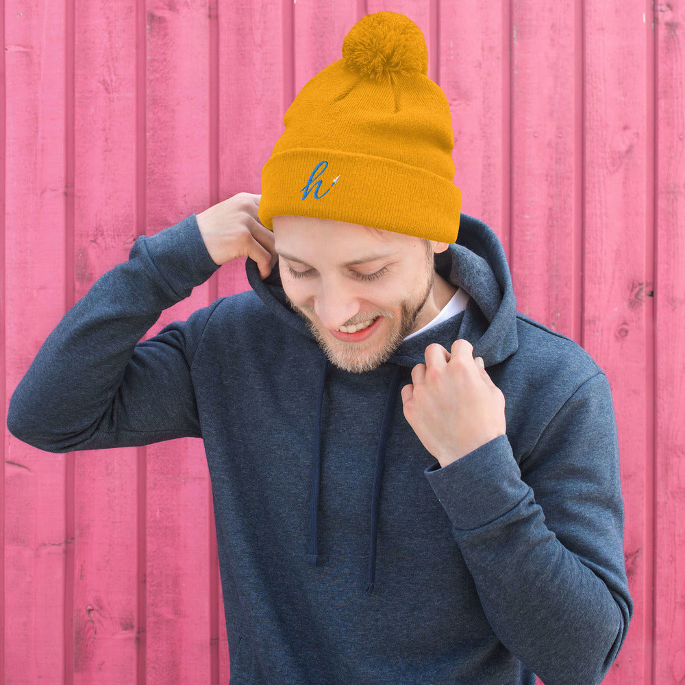h Rocket (Blue h) Pom-Pom Beanie