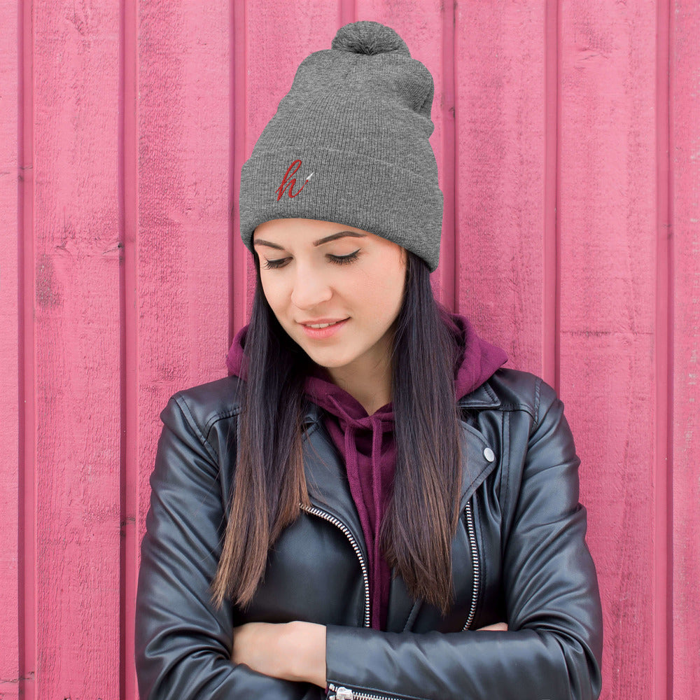 h Rocket (Red h) Pom-Pom Beanie
