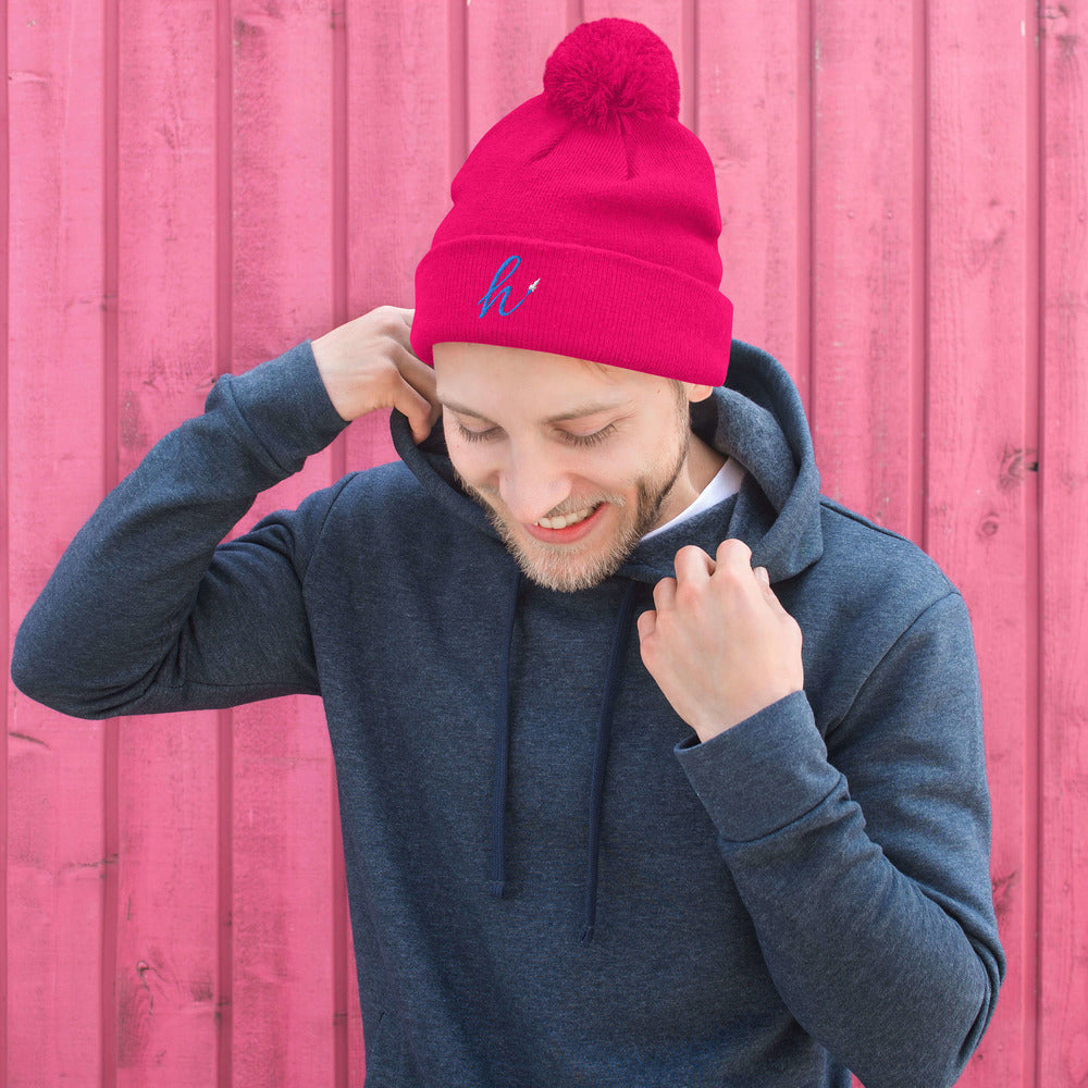 h Rocket (Blue h) Pom-Pom Beanie