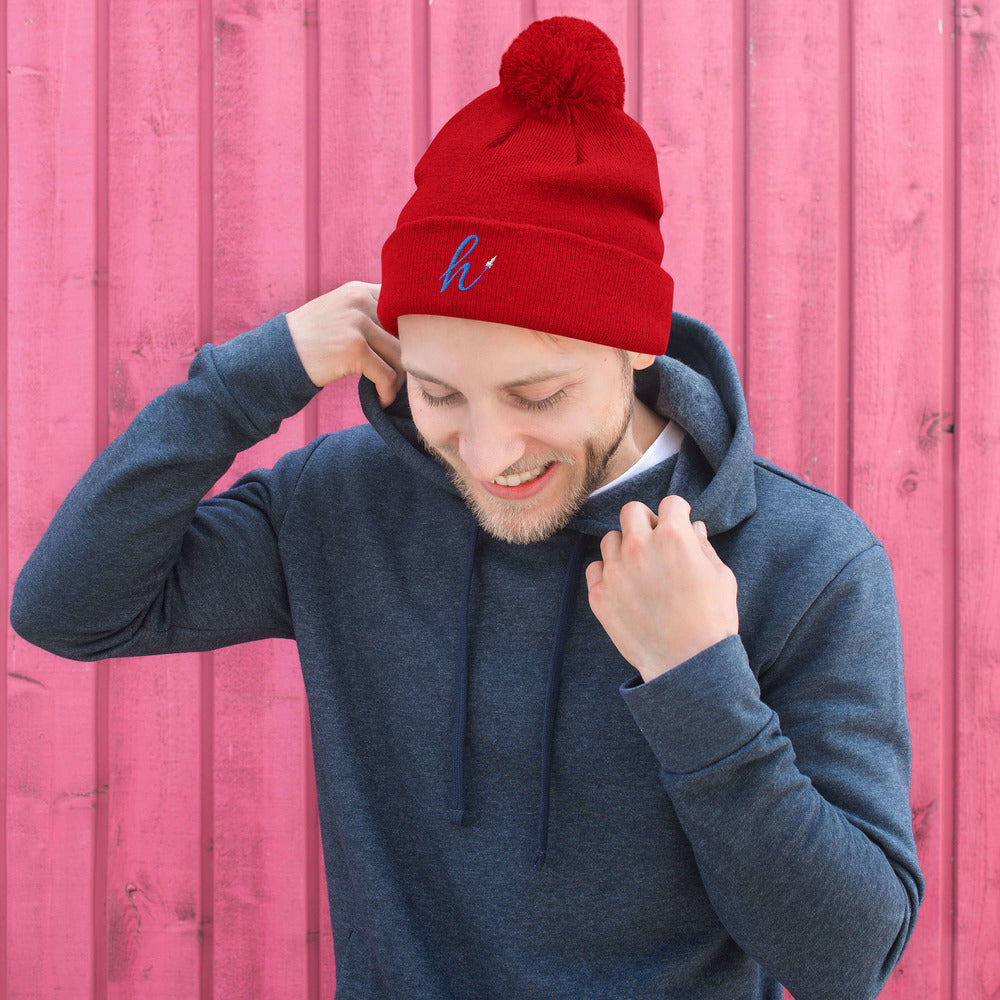 h Rocket (Blue h) Pom-Pom Beanie