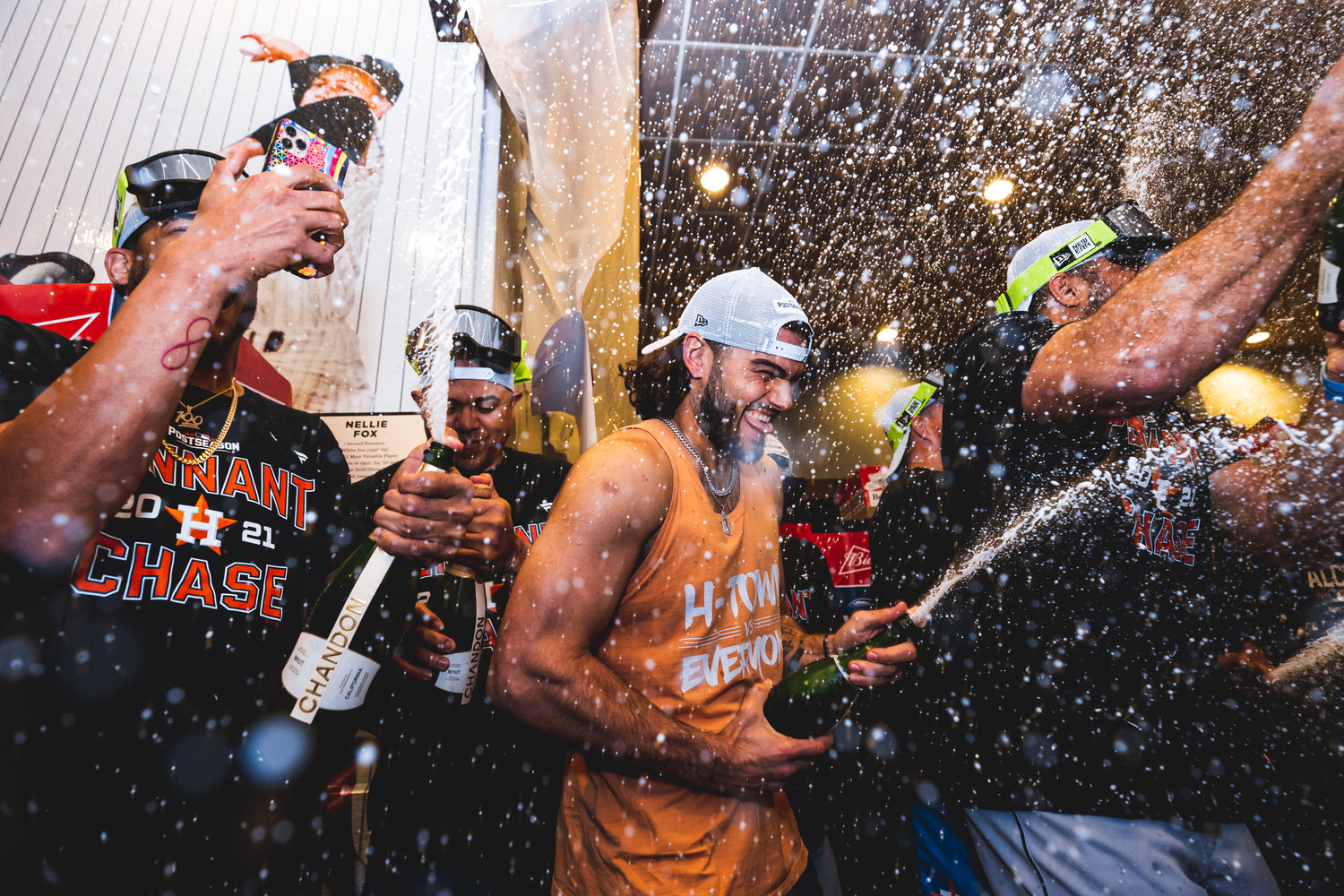Lance McCullers Jr wearing Apollo's H-Town vs Everyone Tank Top during a playoff celebration