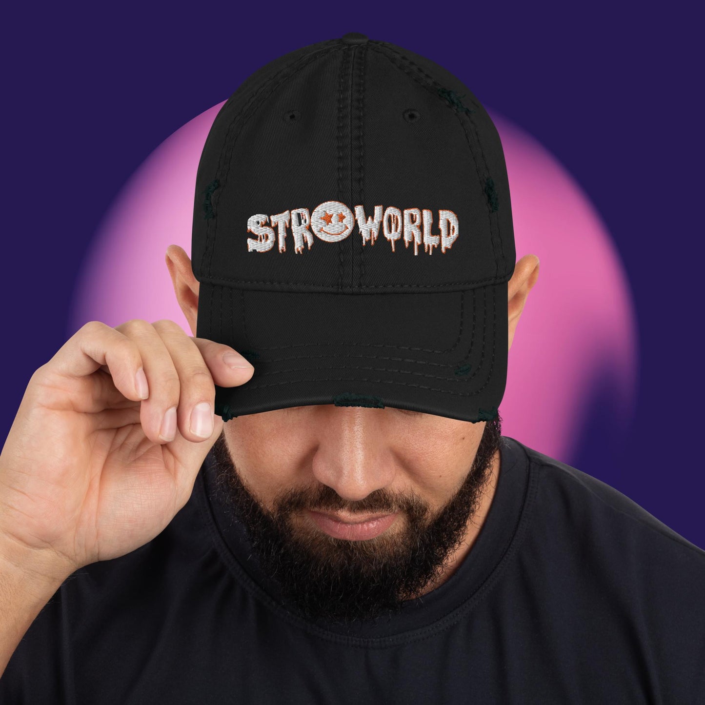STROWORLD (White & Orange) Distressed Dad Hat