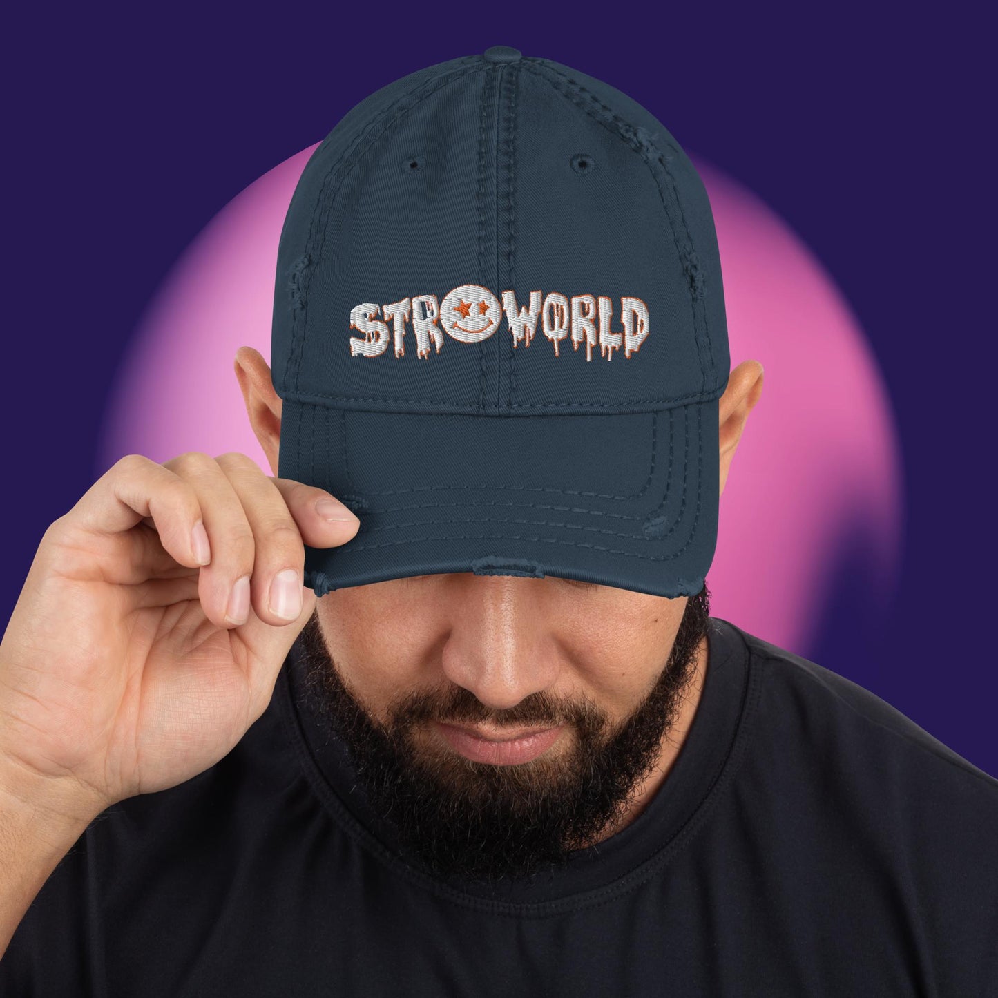 STROWORLD (White & Orange) Distressed Dad Hat