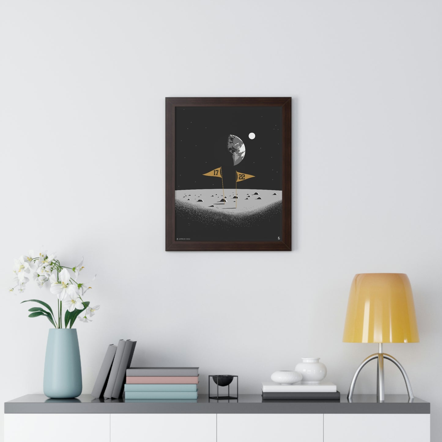 Flags On The Moon - Framed Vertical Print