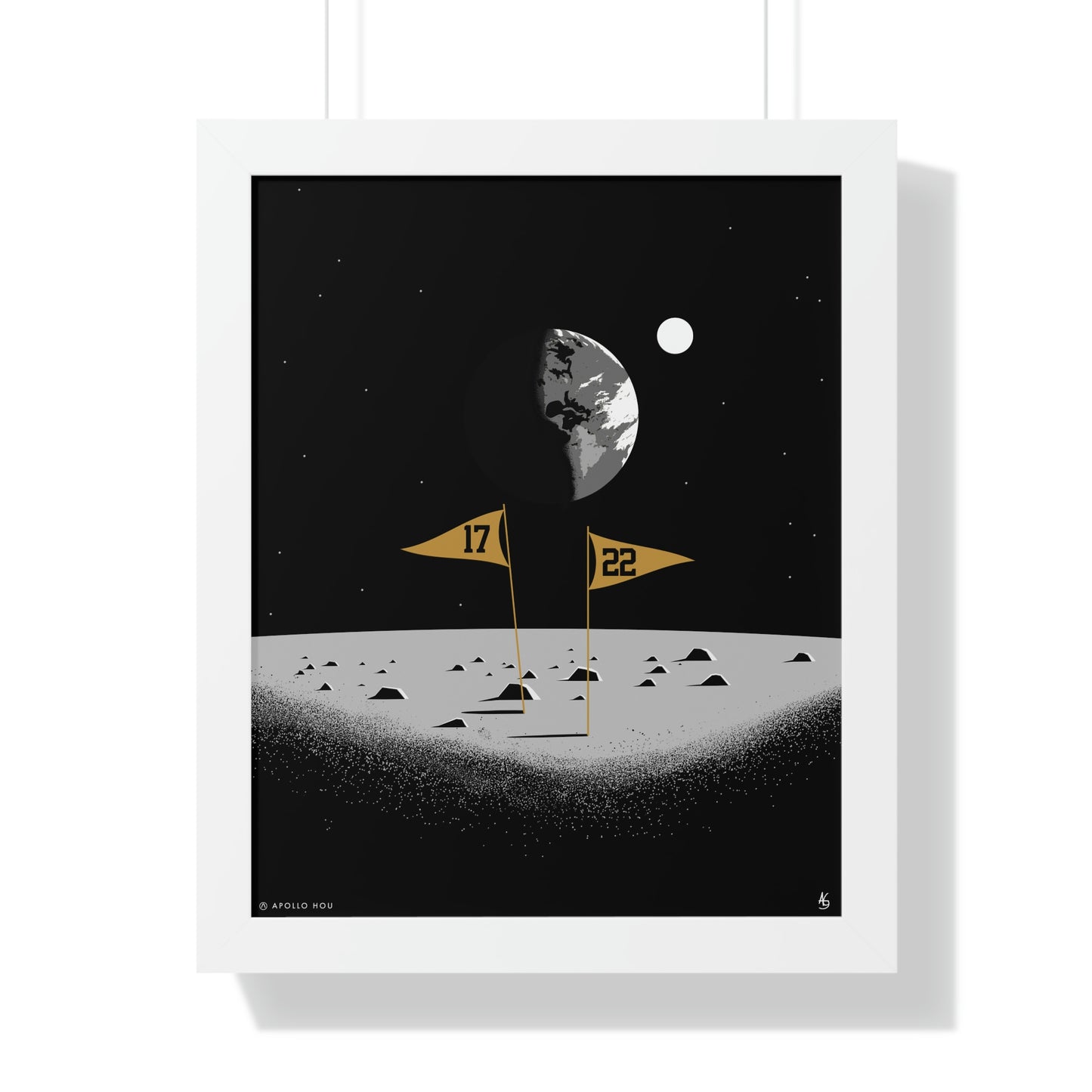 Flags On The Moon - Framed Vertical Print